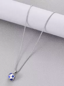 時尚流行1入組男士足球吊墜項鍊，不銹鋼首飾，適合珠寶禮物和時尚外觀 - 彩色 - 查看 2