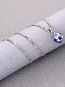 時尚流行1入組男士足球吊墜項鍊，不銹鋼首飾，適合珠寶禮物和時尚外觀 - 彩色 - 查看 3