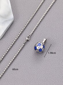 時尚流行1入組男士足球吊墜項鍊，不銹鋼首飾，適合珠寶禮物和時尚外觀 - 彩色 - 查看 4