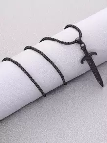 時尚流行1入組男士劍吊墜項鍊，不銹鋼首飾，適合度假和時尚外觀 - 黑色 - 查看 2