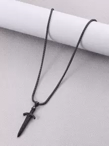 時尚流行1入組男士劍吊墜項鍊，不銹鋼首飾，適合度假和時尚外觀 - 黑色 - 查看 3