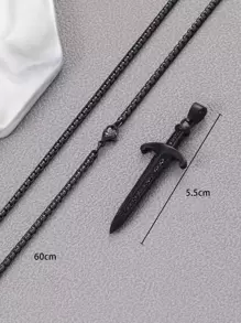 時尚流行1入組男士劍吊墜項鍊，不銹鋼首飾，適合度假和時尚外觀 - 黑色 - 查看 4
