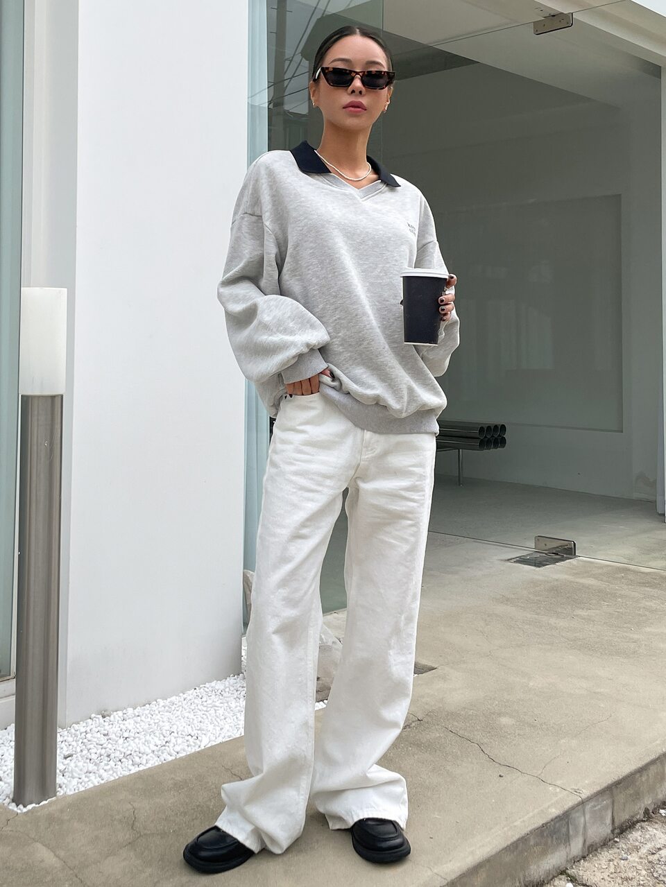 Slogan Graphic Contrast Collar Drop Shoulder Sweatshirt,Fall Women Clothes