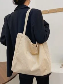 Minimalist Shoulder Tote Bag School Bag,Back To School,Large Capacity,Classic Casual,Foldable,Portable, Suitable For Teen Girls Women College Students,White-Collar Workers, Perfect For Back To School,First Day Of School,Middle School, High School, Tote Bag Large, Best Fall Inspo Ideas, Literary School Bag & Bookbag For Women Or Students, Perfect For Books, Shopping, Back To School And More - Khaki - View 3