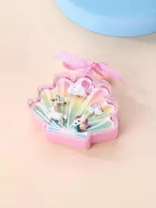 5入組/套雲朵彩虹獨角獸馬形樹脂和貝殼材料環適合女孩帶塑膠盒包裝,適用於日常穿著 - 彩色 - 查看 2