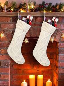 1pc Christmas Stocking Decoration - White - View 1