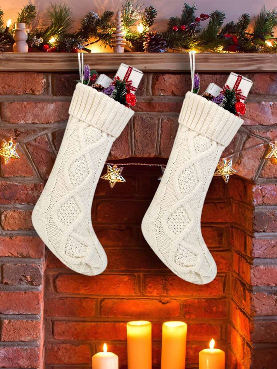 1pc Christmas Stocking Decoration - White - View 1