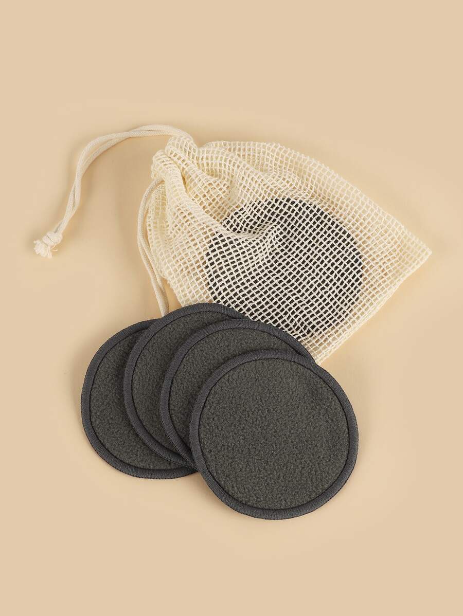 5 piezas Esponja de limpieza de maquillaje reutilizable con Bolsa de lavandería - Negro - Ver 1