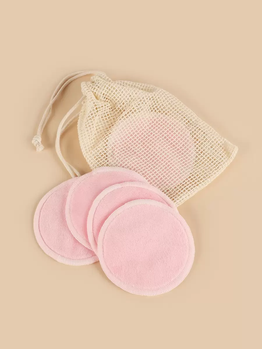 5 piezas Esponja de limpieza de maquillaje reutilizable con Bolsa de lavandería - Rosa - Ver 1