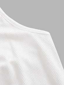 SHEIN ICON Áo hai dây Lộ Lưng Nhẫn Buộc lại Gân đan màu trơn Giải trí - trắng - Xem 3