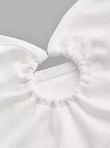 SHEIN ICON Áo hai dây Lộ Lưng Nhẫn Buộc lại Gân đan màu trơn Giải trí - trắng - Xem 4