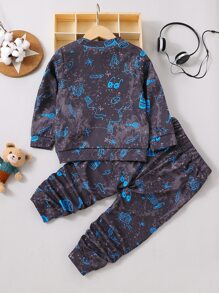 SHEIN Young Boy Cartoon Graphic Pullover & Sweatpants - Black - View 2