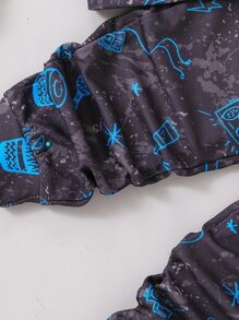 SHEIN Young Boy Cartoon Graphic Pullover & Sweatpants - Black - View 4