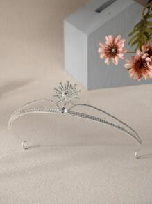 Rhinestone Flower Decor Bridal Headband - Silver - View 1