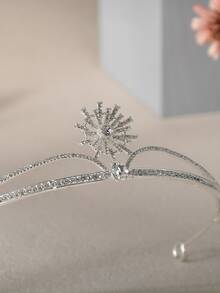 Rhinestone Flower Decor Bridal Headband - Silver - View 3