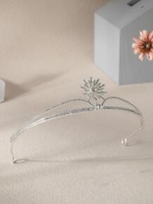 Rhinestone Flower Decor Bridal Headband - Silver - View 4