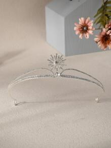 Rhinestone Flower Decor Bridal Headband - Silver - View 6