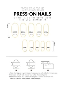 24 cái mô hình móng tay giả & 1 miếng băng & 1 cái dũa móng tay - Hồng - Xem 3