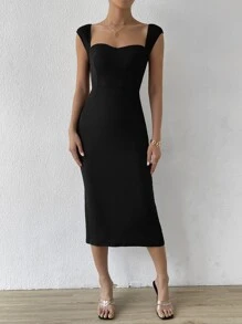 SHEIN Belle Sweetheart Neck Lace Up Backless Split Back Dress - Black - View 5