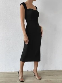 SHEIN Belle Sweetheart Neck Lace Up Backless Split Back Dress - Black - View 6