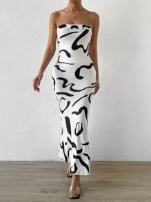 Calvaya Graphic Print Mermaid Hem Tube Dress