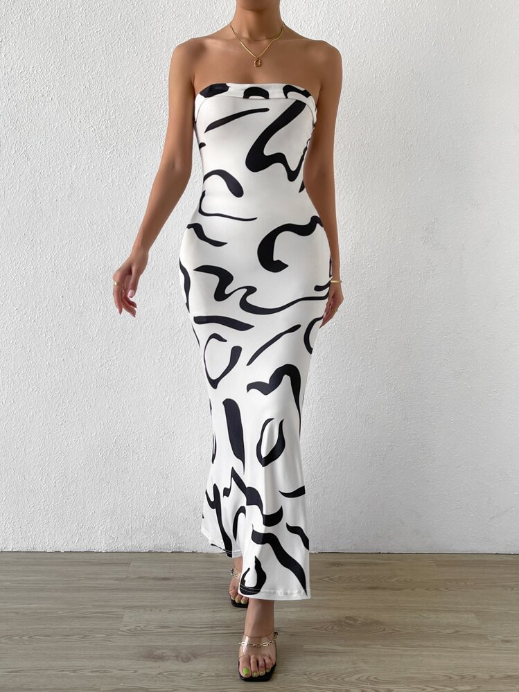 Chiquease Graphic Print Mermaid Hem Tube Dress - White - View 4