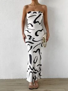 Calvaya Graphic Print Mermaid Hem Tube Dress