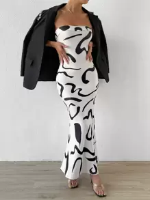 Calvaya Graphic Print Mermaid Hem Tube Dress