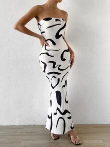 Calvaya Graphic Print Mermaid Hem Tube Dress