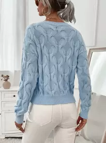 Cable Knit Drop Shoulder Sweater - Baby Blue - View 2