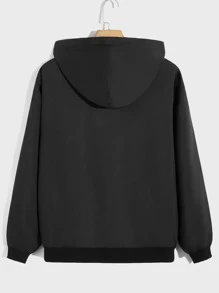 GENTILAND Oversized Men Teddy Lined Zip-Up Hooded Jacket - Black - View 2