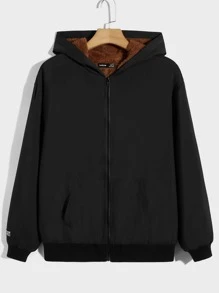 GENTILAND Oversized Men Teddy Lined Zip-Up Hooded Jacket - Black - View 3