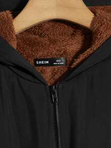 GENTILAND Oversized Men Teddy Lined Zip-Up Hooded Jacket - Black - View 4