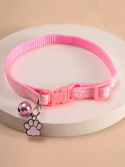 1pc Pet Collar With Paw Print Pendant, Suitable For Small Cats & Dogs