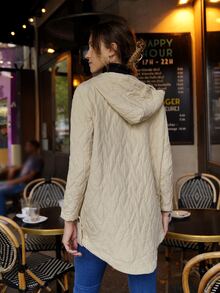 EURMUSE Flap Pocket Button Up Hooded Coat - White - View 2