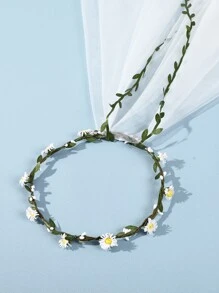 Flower & Faux Pearl Decor Bridal Veil - White - View 5