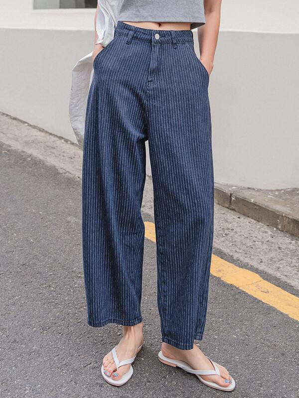 DAZY Striped Slant Pocket Wide Leg Jeans