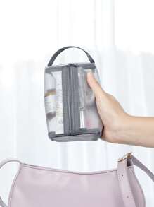 1pc Plain Mesh Toiletry Travel Bag - Grey - View 2