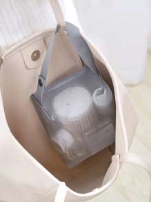 1pc Plain Mesh Toiletry Travel Bag - Grey - View 5