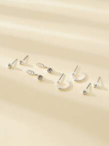 4pairs Rhinestone Decor Earrings - Silver - View 2