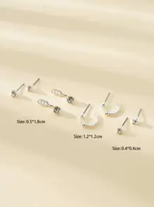 4pairs Rhinestone Decor Earrings - Silver - View 3