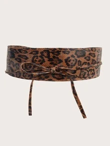 1pc Leopard Print Wide Waist Belt, Casual Daily Use - Coffee Brown - View 2