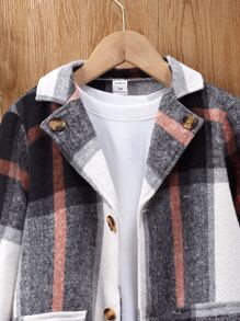 Áo bành tô cho bé trai Nút phía trước Sọc ca rô Giải trí - Nhiều màu - Xem 3