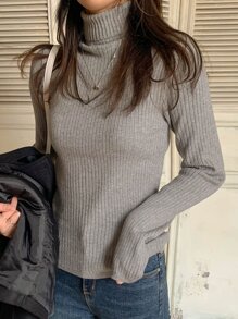DAZY Áo len nữ màu trơn Giải trí - Xám - Xem 1