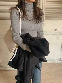 DAZY Áo len nữ màu trơn Giải trí - Xám - Xem 8