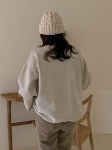 DAZY Casual Letter & Number Cracked Print Loose Fit Fleece Sweatshirt Fall,Winter - Light Grey - View 2