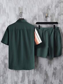 Manfinity Homme Men Striped Shirt & Drawstring Waist Shorts Without Tee - Multicolor - View 2