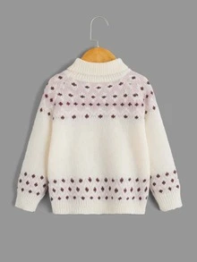 SHEIN Toddler Girls Geo Pattern Turtleneck Raglan Sleeve Jumper - Beige - View 2