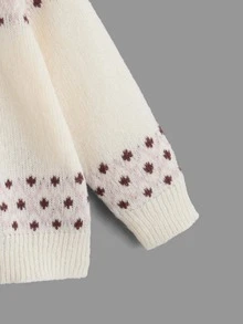 SHEIN Toddler Girls Geo Pattern Turtleneck Raglan Sleeve Jumper - Beige - View 4