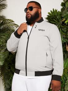 Manfinity Hombres Cazadora tipo bomber con estampado de letra con cremallera - Gris Claro - Ver 1